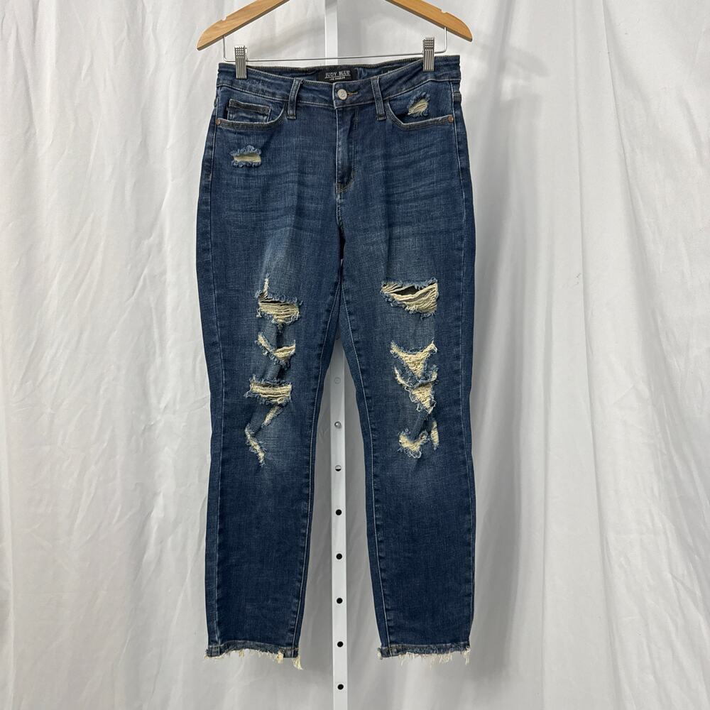 Judy‎ Blue Boyfriend Fit Distressed Jeans Women’s 27 Stretch Raw Hem 5/27